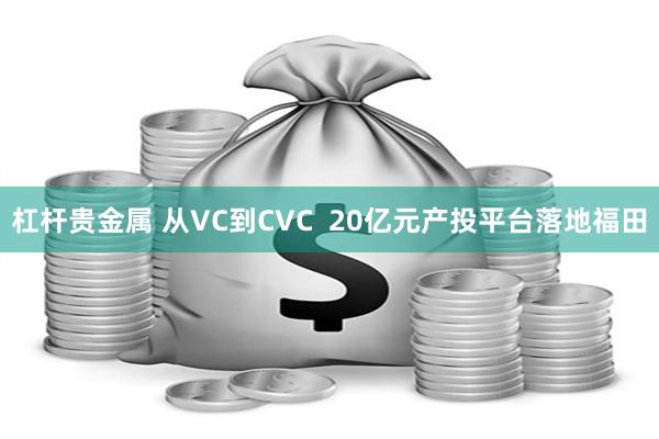 杠杆贵金属 从VC到CVC  20亿元产投平台落地福田