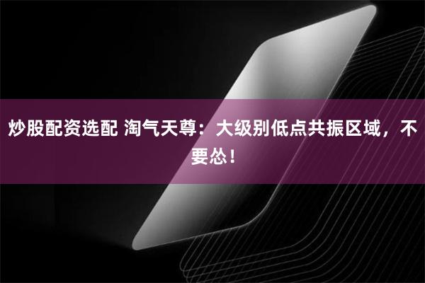 炒股配资选配 淘气天尊：大级别低点共振区域，不要怂！