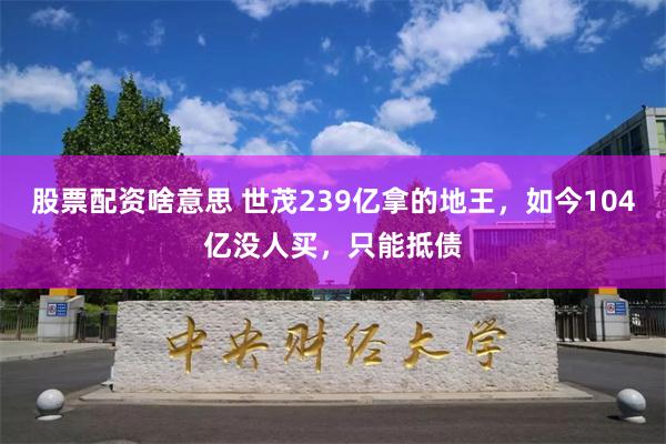 股票配资啥意思 世茂239亿拿的地王，如今104亿没人买，只能抵债